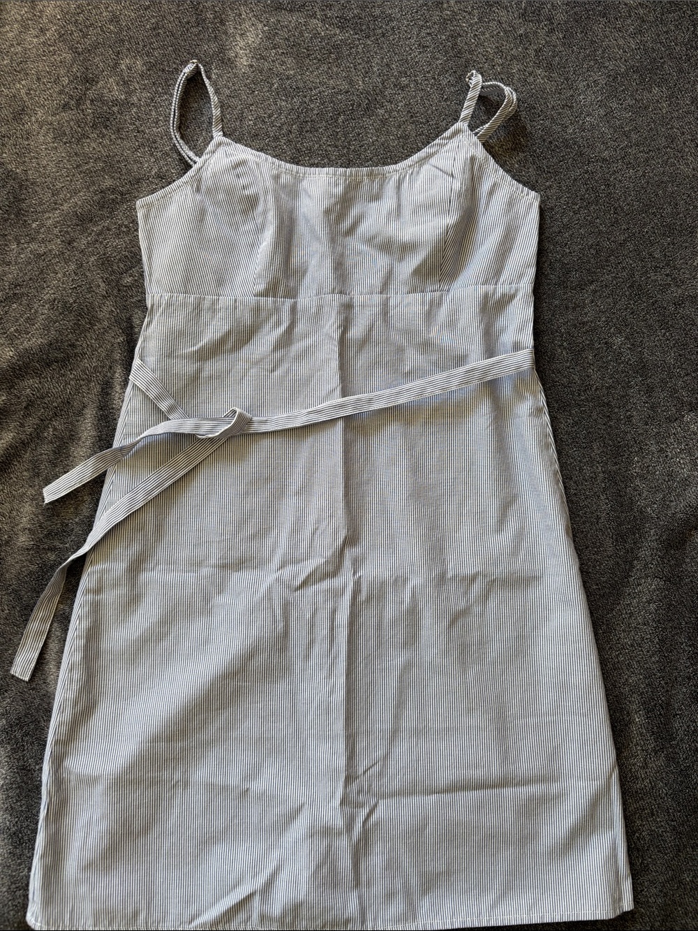 Brandy Melville Light Blue Pinstripe Linen-Blend Slip Dress with Waist Tie